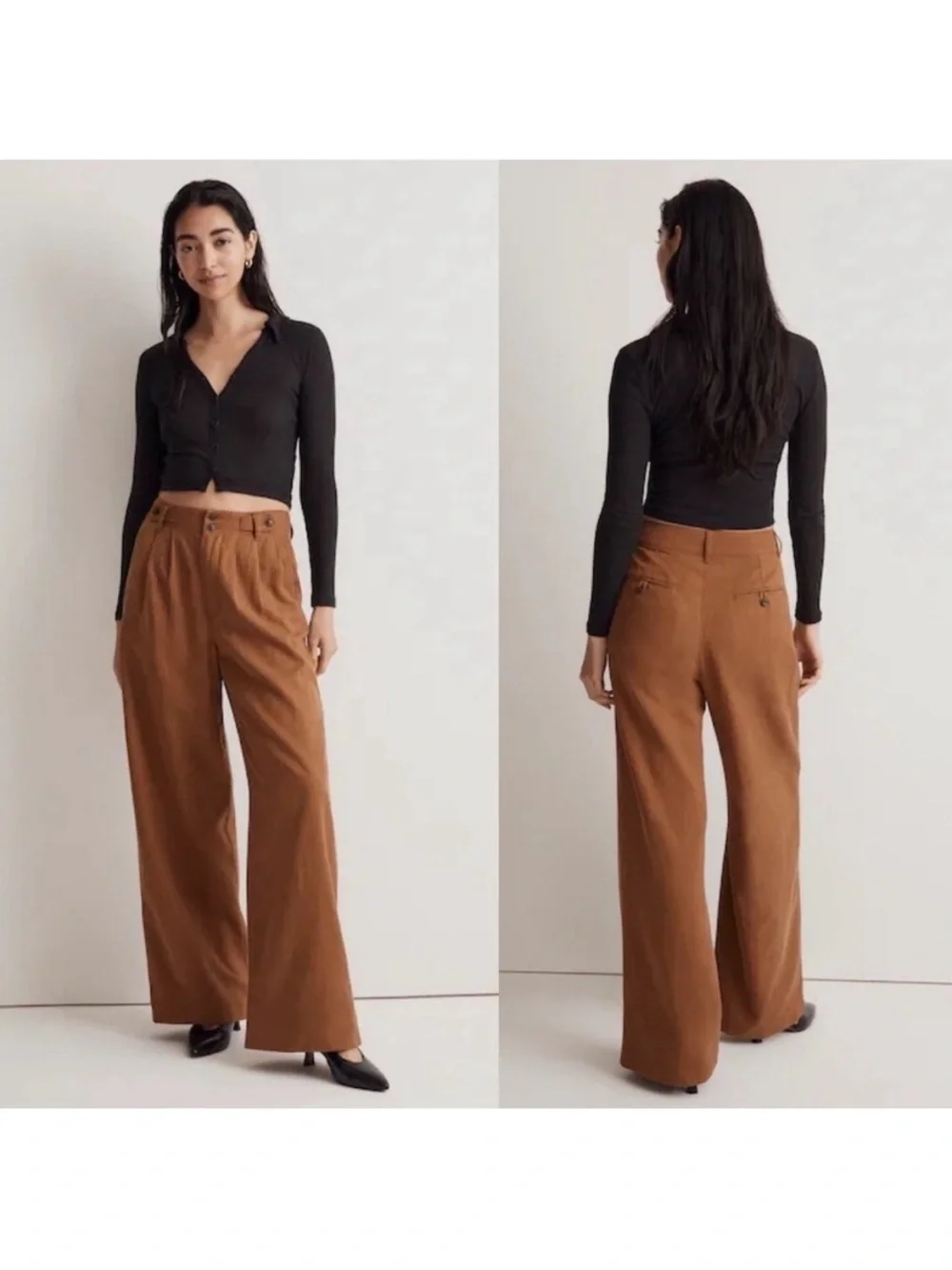 Madewell Harlow High Rise Wide Leg Trouser Pants in Acorn / Warm Brown Size 4 - Picture 2 of 16
